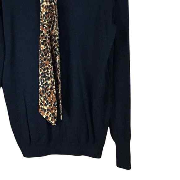 14th & Union Womens Medium Black Sweater Leopard Print Tie Neck Career Pullover - Picture 9 of 12
